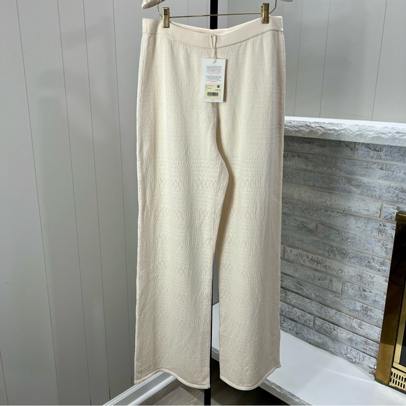 Sezane Ayo Organic Cotton Blend Pantalon Fancy Openwork Knit Pants Ecru XL NWT - Picture 3 of 10